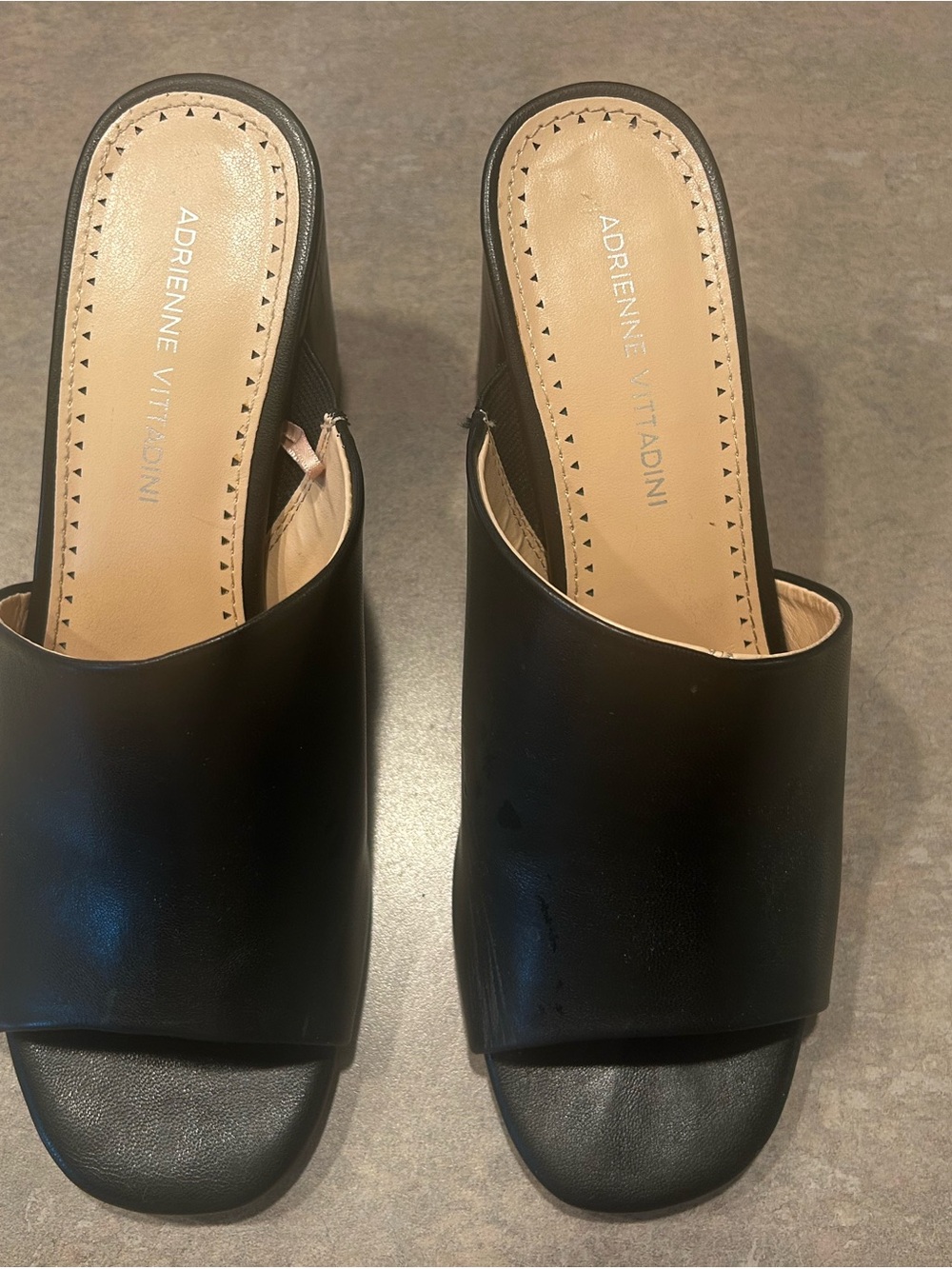 Adrienne Vittadini Black Open-Toe Leather Mule Slides
